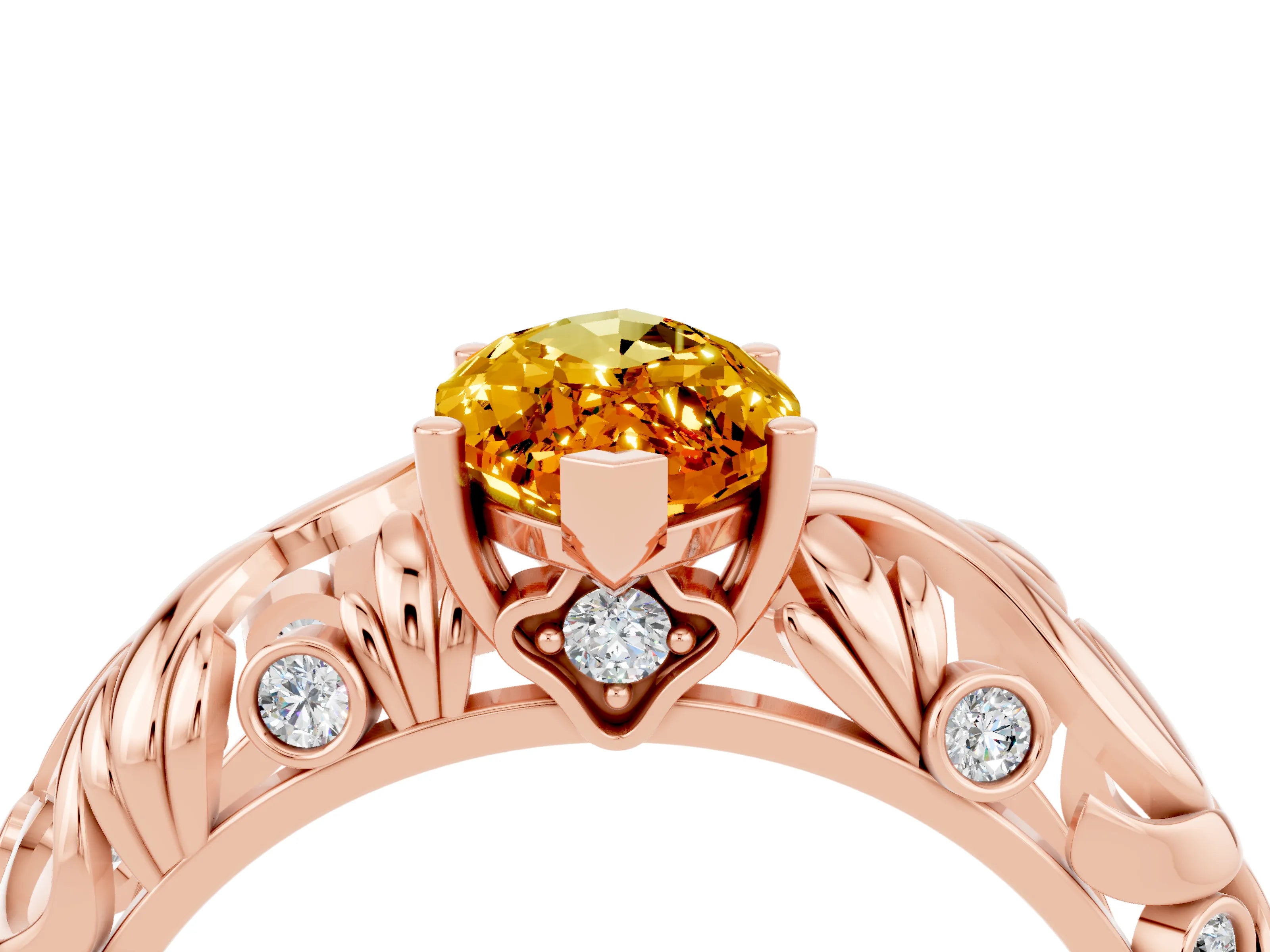 Rose gold Marquise Cut Solitaire Citrine Leaf-Inspired Vine Band Ring with Prong Setting_4
