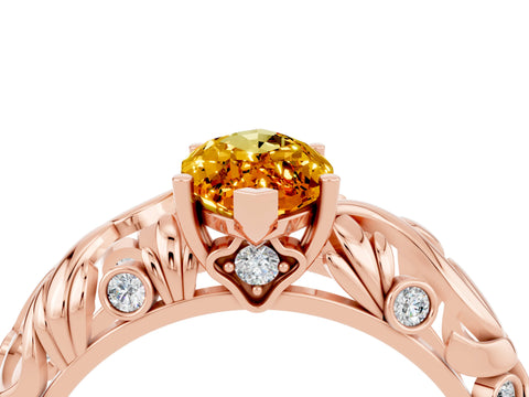Rose gold Marquise Cut Solitaire Citrine Leaf-Inspired Vine Band Ring with Prong Setting_4