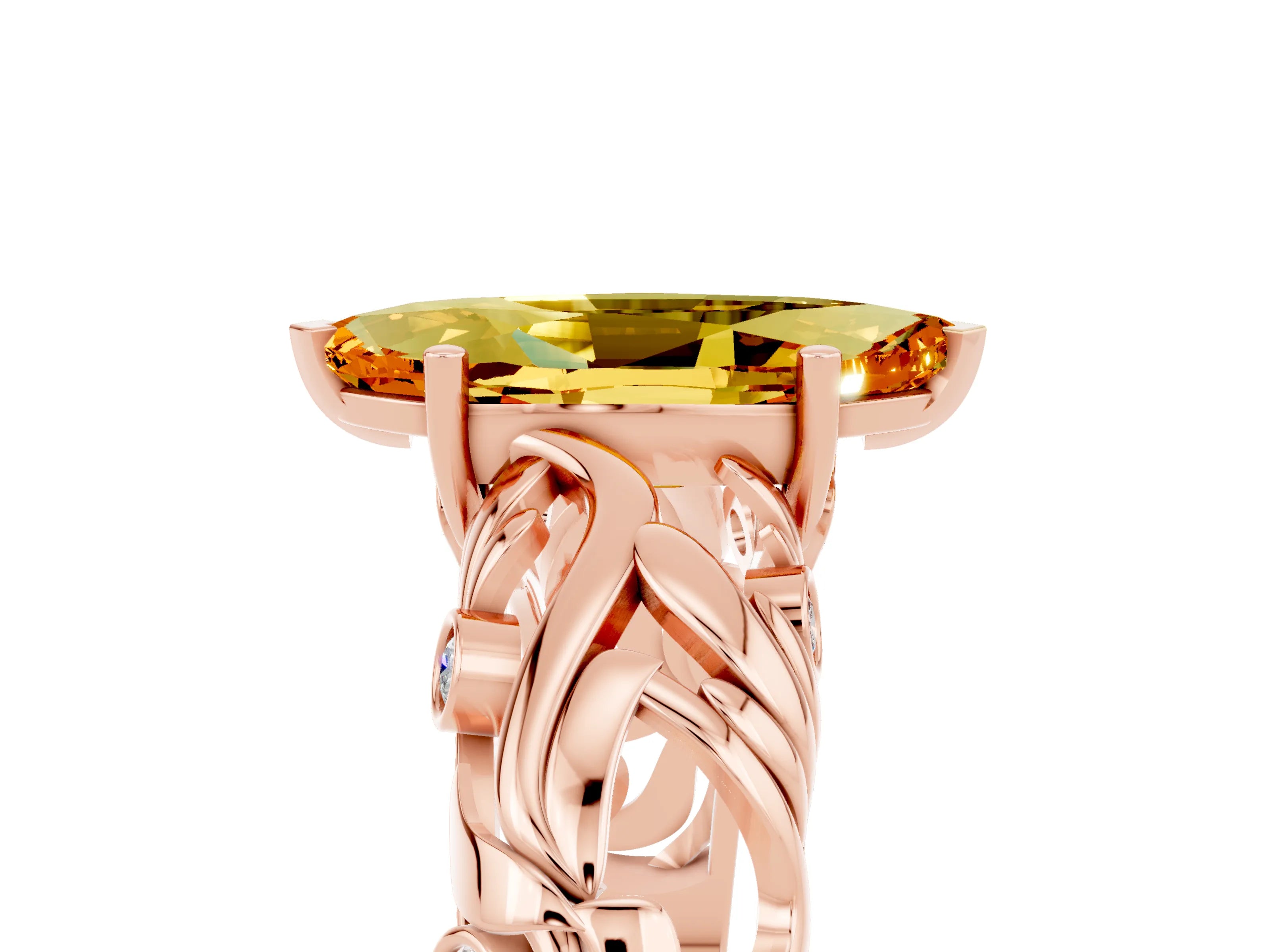 Rose gold Marquise Cut Solitaire Citrine Leaf-Inspired Vine Band Ring with Prong Setting_5