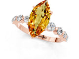 Rose gold Marquise Cut Solitaire Citrine Ring with Pave Band and Four-Prong Setting_1