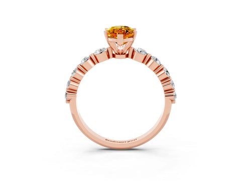 Rose gold Marquise Cut Solitaire Citrine Ring with Pave Band and Four-Prong Setting_3