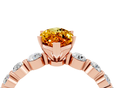 Rose gold Marquise Cut Solitaire Citrine Ring with Pave Band and Four-Prong Setting_4