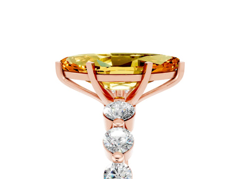 Rose gold Marquise Cut Solitaire Citrine Ring with Pave Band and Four-Prong Setting_5