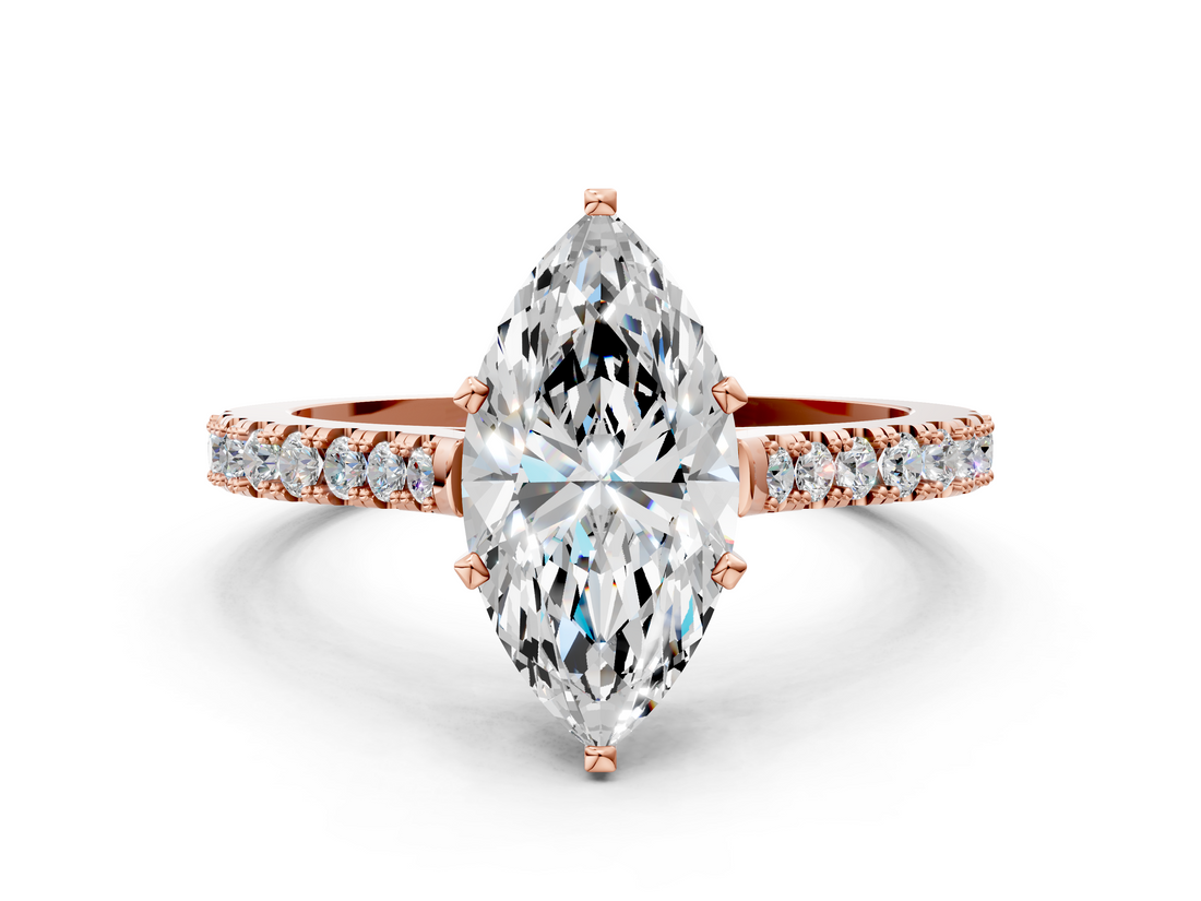 Rose gold Marquise Cut Solitaire Diamond Engagement Ring with Pave Band and Four-Prong Setting_164