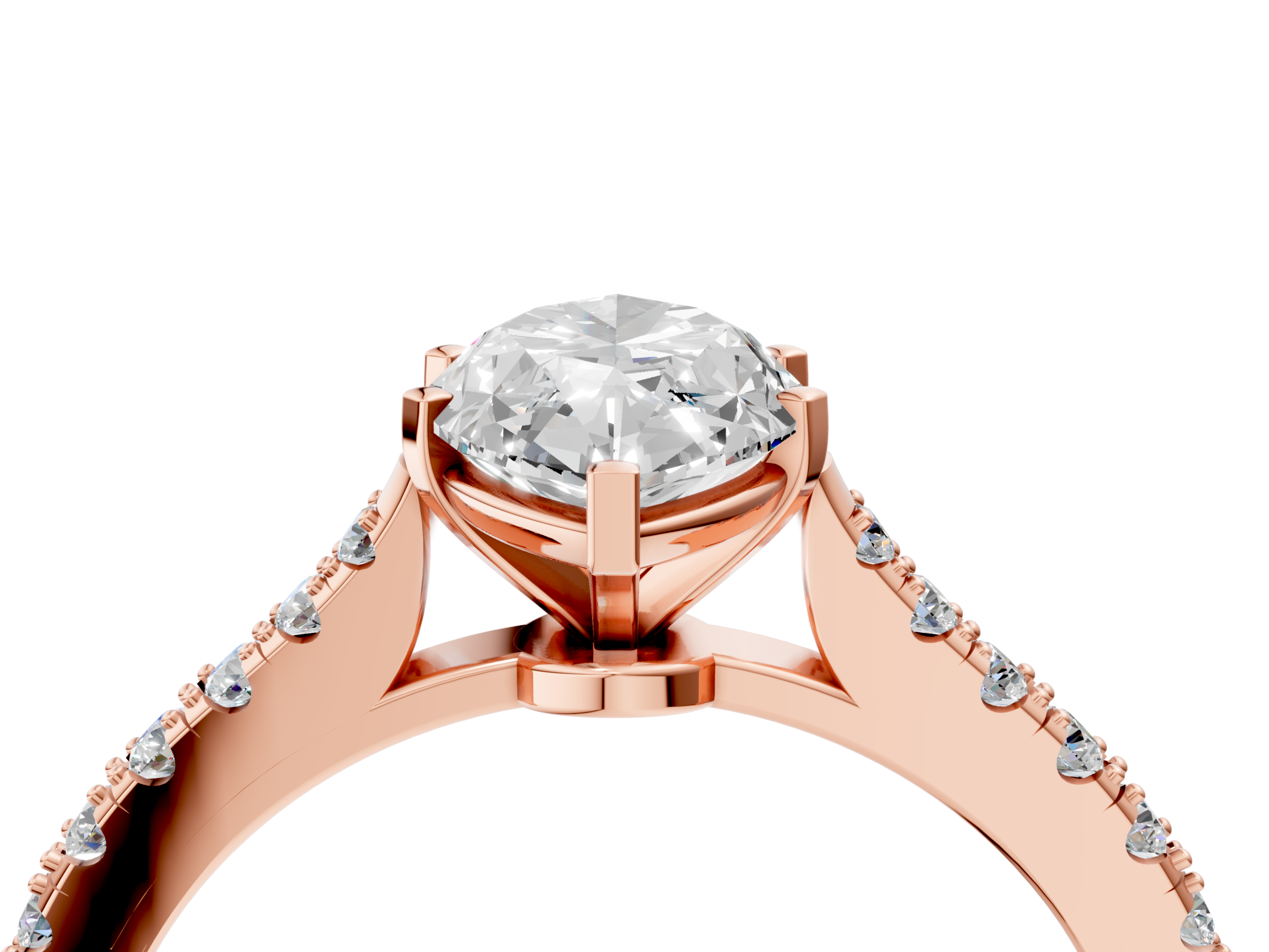 Rose gold Marquise Cut Solitaire Diamond Engagement Ring with Pave Band and Four-Prong Setting_168