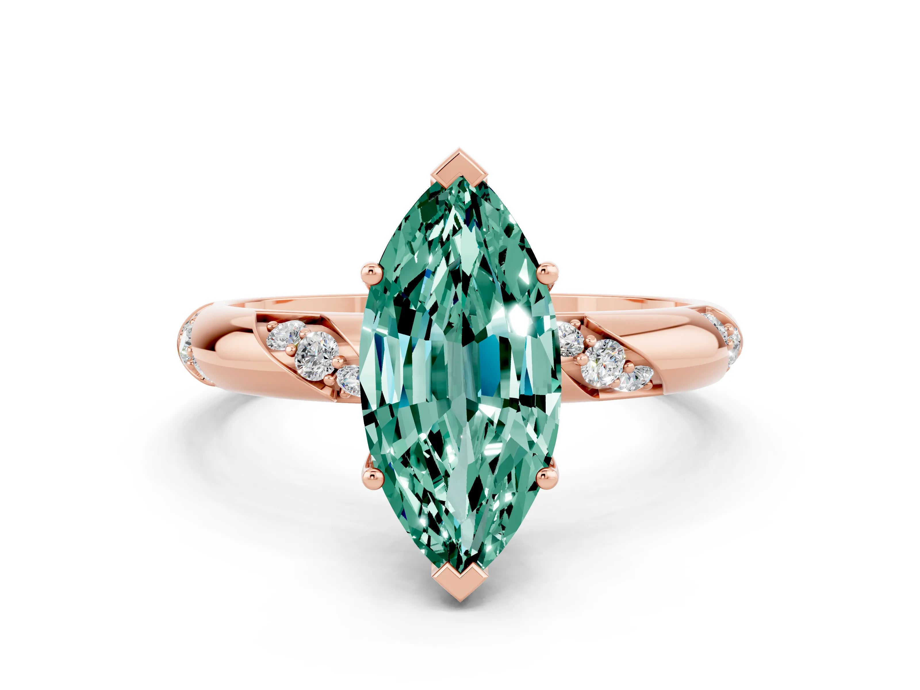 Rose gold Marquise Cut Solitaire Diamond Engagement Ring with Twisted Pave Band and Four-Prong Setting