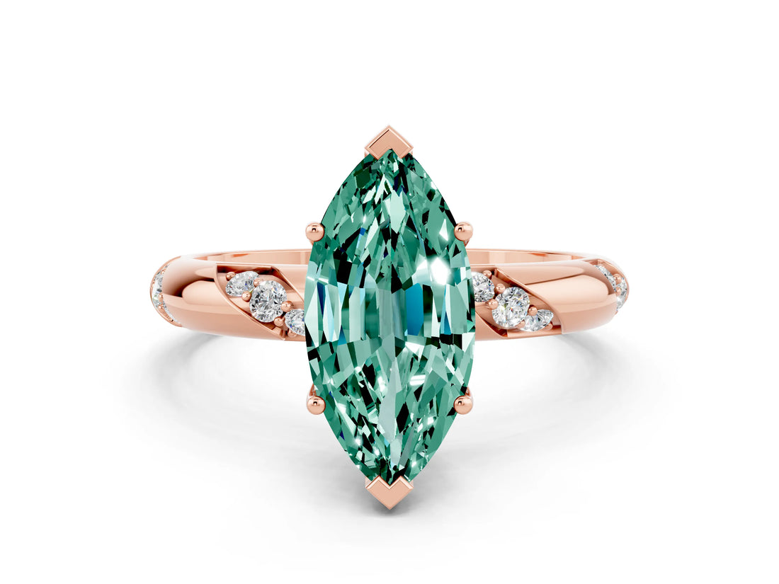 Rose gold Marquise Cut Solitaire Diamond Engagement Ring with Twisted Pave Band and Four-Prong Setting