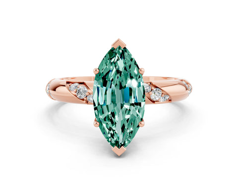 Rose gold Marquise Cut Solitaire Diamond Engagement Ring with Twisted Pave Band and Four-Prong Setting