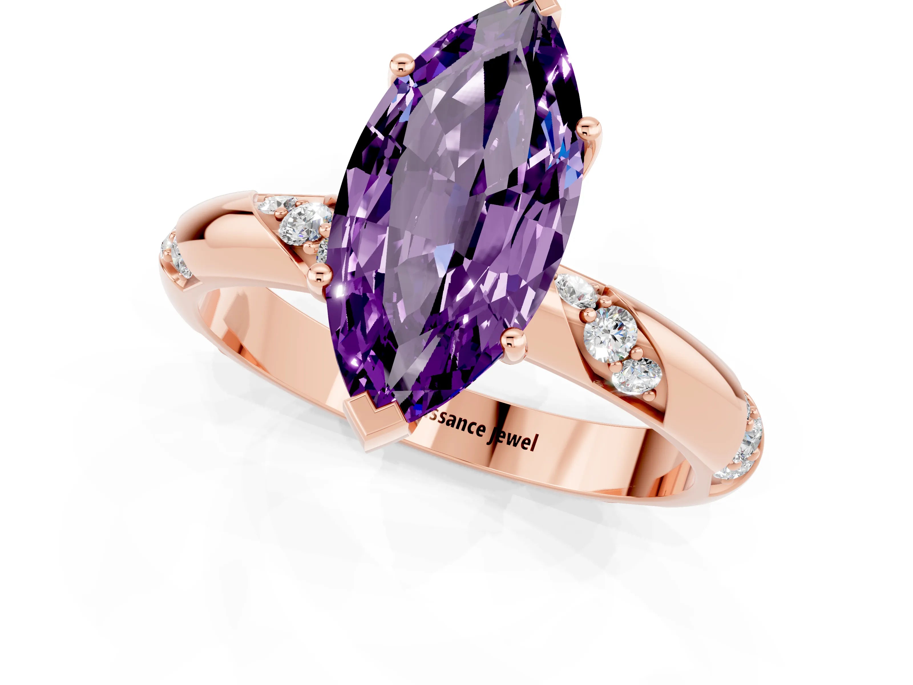 Rose gold Marquise Cut Solitaire Diamond Engagement Ring with Twisted Pave Band and Four-Prong Setting_1