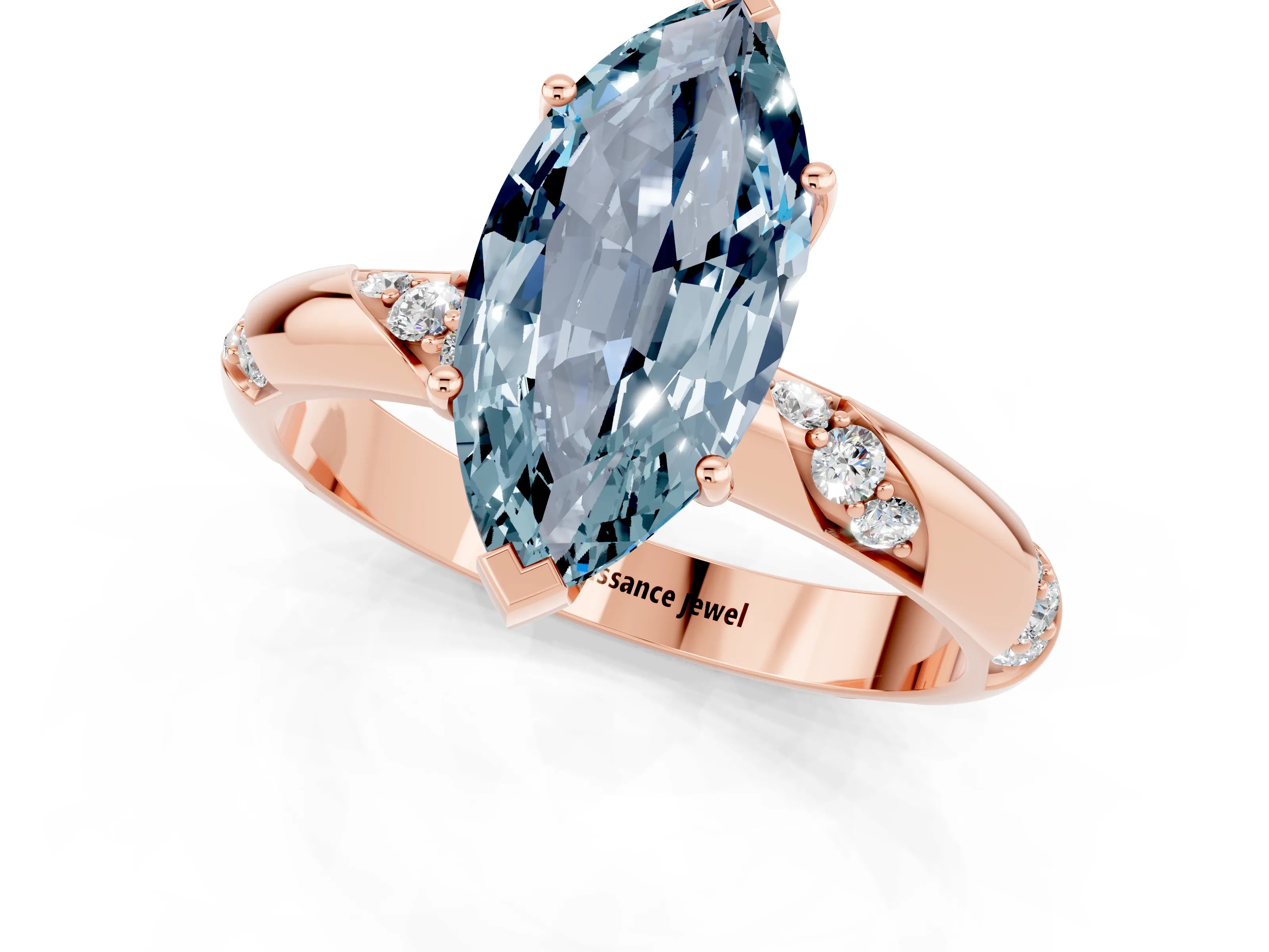 Rose gold Marquise Cut Solitaire Diamond Engagement Ring with Twisted Pave Band and Four-Prong Setting_1