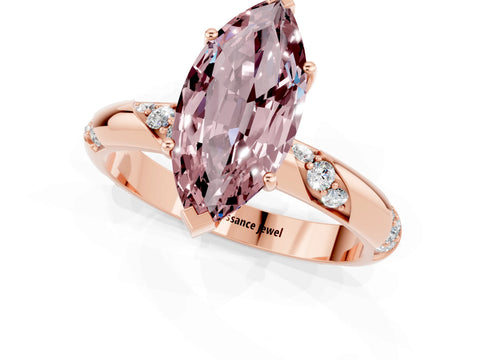 Rose gold Marquise Cut Solitaire Diamond Engagement Ring with Twisted Pave Band and Four-Prong Setting_1