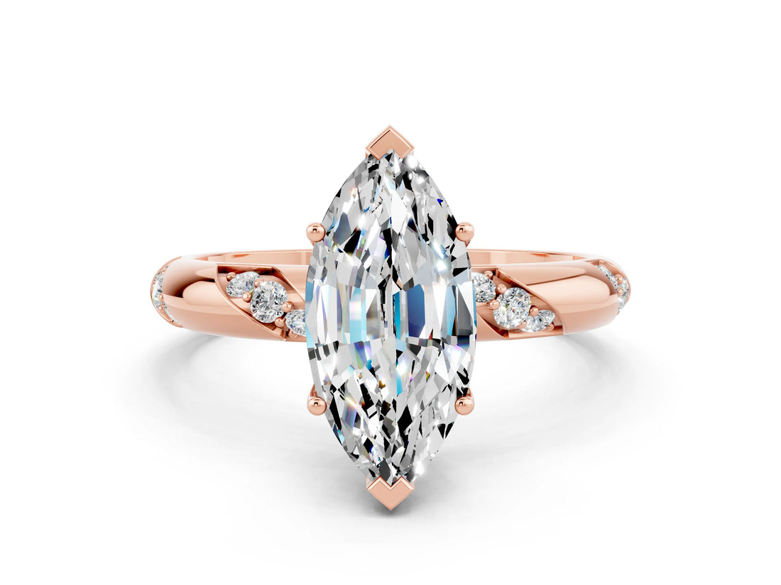 Rose gold Marquise Cut Solitaire Diamond Engagement Ring with Twisted Pave Band and Four-Prong Setting