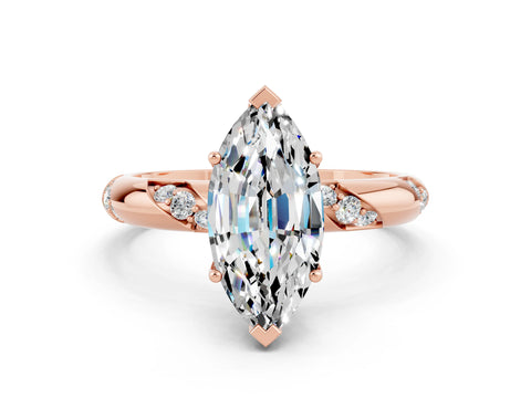Rose gold Marquise Cut Solitaire Diamond Engagement Ring with Twisted Pave Band and Four-Prong Setting