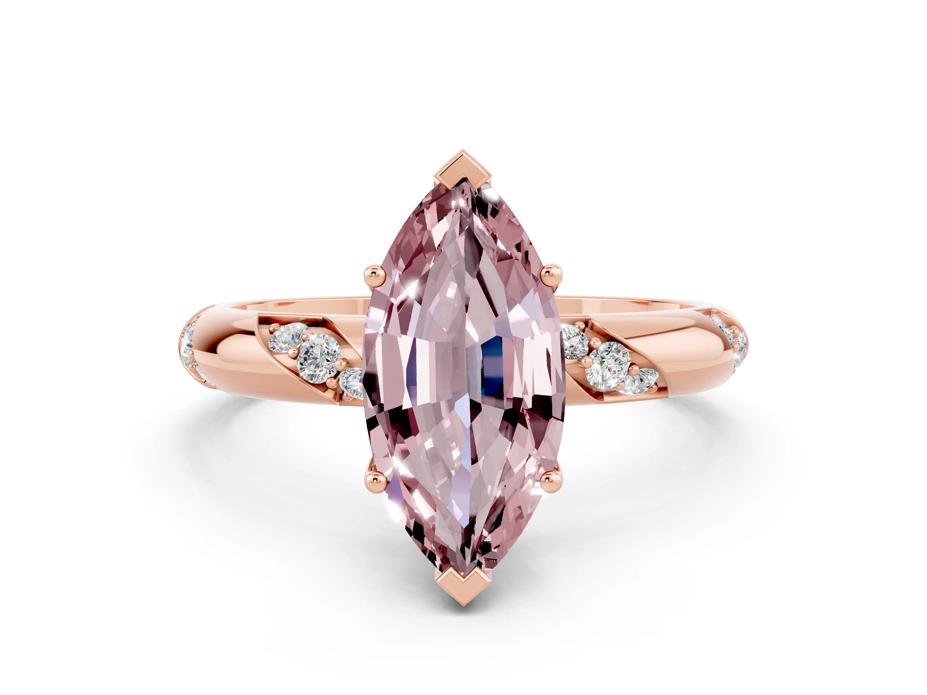 Rose gold Marquise Cut Solitaire Diamond Engagement Ring with Twisted Pave Band and Four-Prong Setting