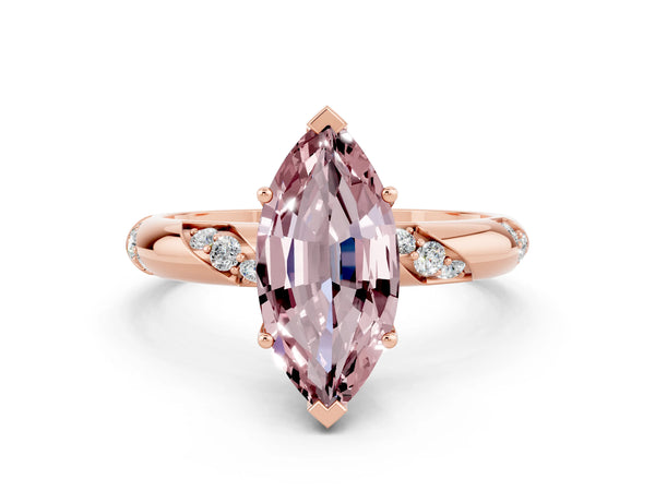 Rose gold Marquise Cut Solitaire Diamond Engagement Ring with Twisted Pave Band and Four-Prong Setting