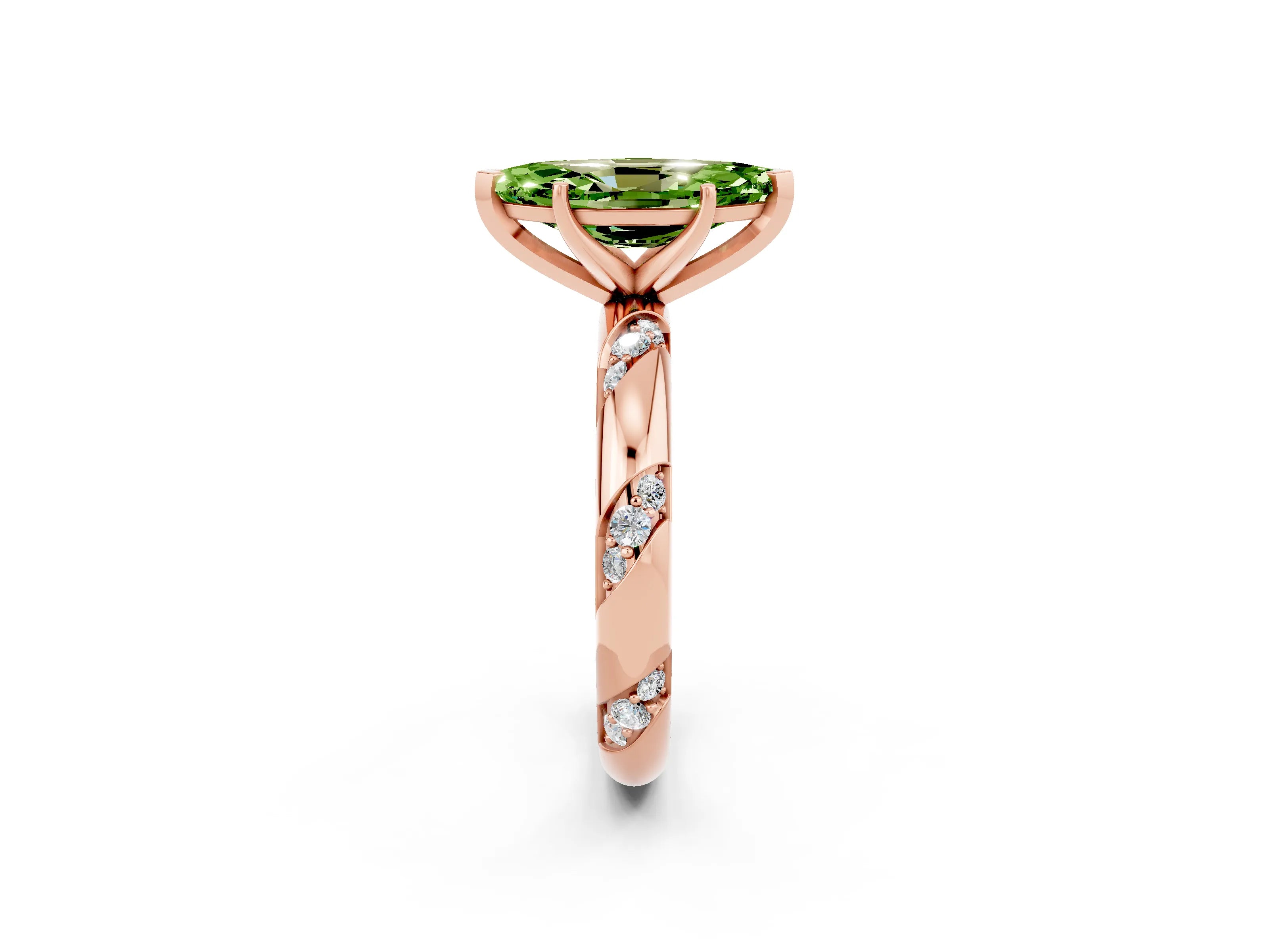 Rose gold Marquise Cut Solitaire Diamond Engagement Ring with Twisted Pave Band and Four-Prong Setting_2
