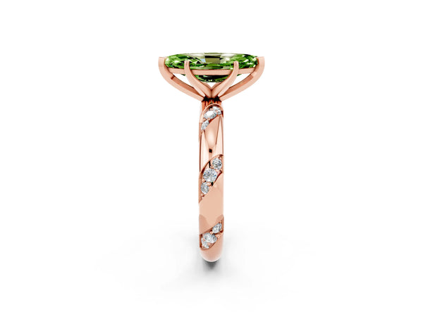 Rose gold Marquise Cut Solitaire Diamond Engagement Ring with Twisted Pave Band and Four-Prong Setting