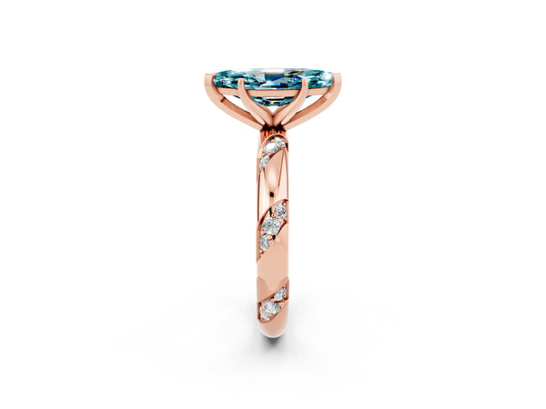 Rose gold Marquise Cut Solitaire Diamond Engagement Ring with Twisted Pave Band and Four-Prong Setting