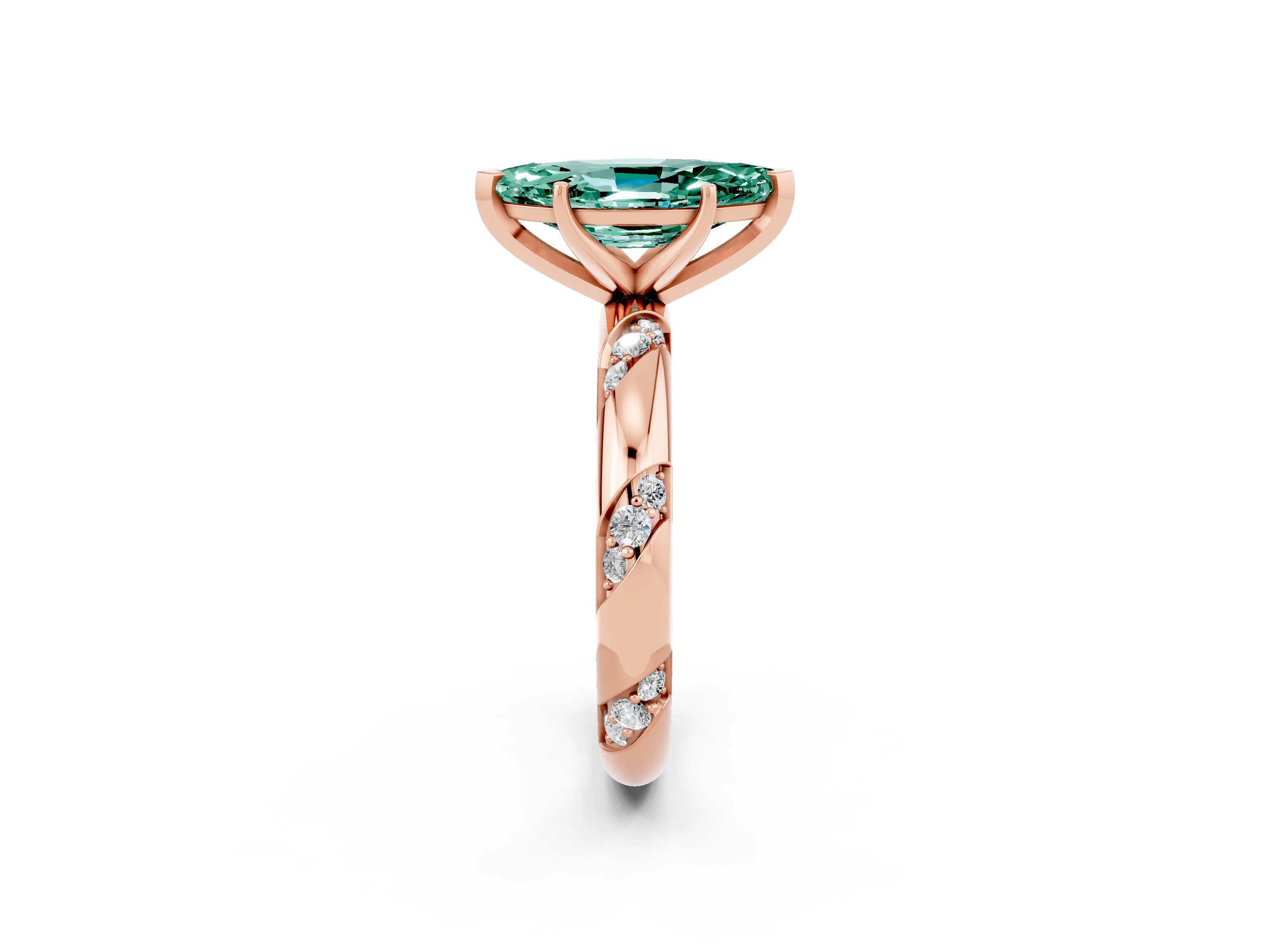 Rose gold Marquise Cut Solitaire Diamond Engagement Ring with Twisted Pave Band and Four-Prong Setting_2