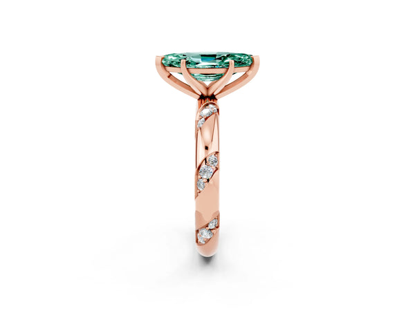 Rose gold Marquise Cut Green Sapphire Solitaire Engagement Ring with Twisted Round  Accent Band and Prong Setting