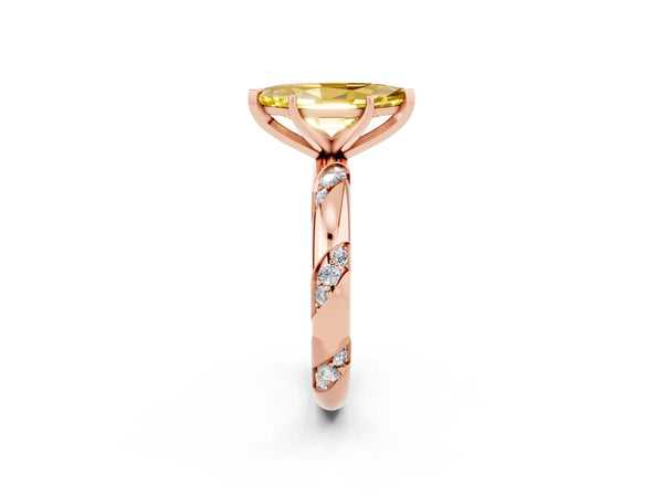 Rose gold Marquise Cut Yellow Sapphire Solitaire Engagement Ring with Twisted Round  Accent Band and Prong Setting