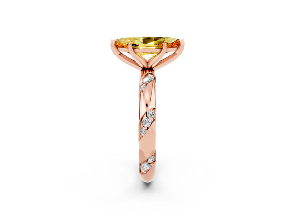 Rose gold Marquise Cut Citrine Solitaire Engagement Ring with Twisted Round  Accent Band and Prong Setting