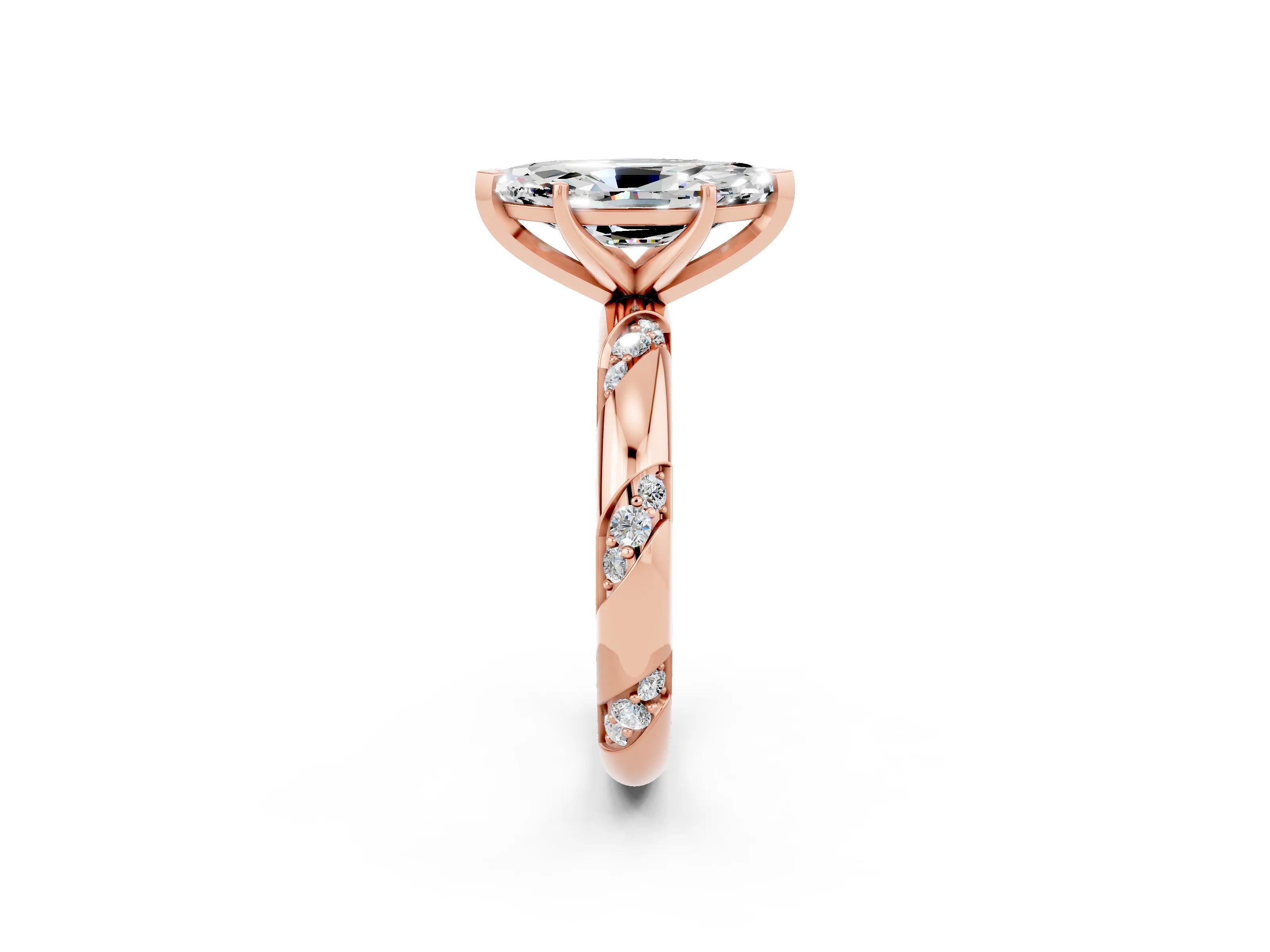 Rose gold Marquise Cut Solitaire Diamond Engagement Ring with Twisted Pave Band and Four-Prong Setting_2