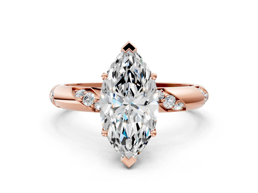 Rose gold Marquise Cut Solitaire Diamond Engagement Ring with Twisted Pave Band and Four-Prong Setting_3