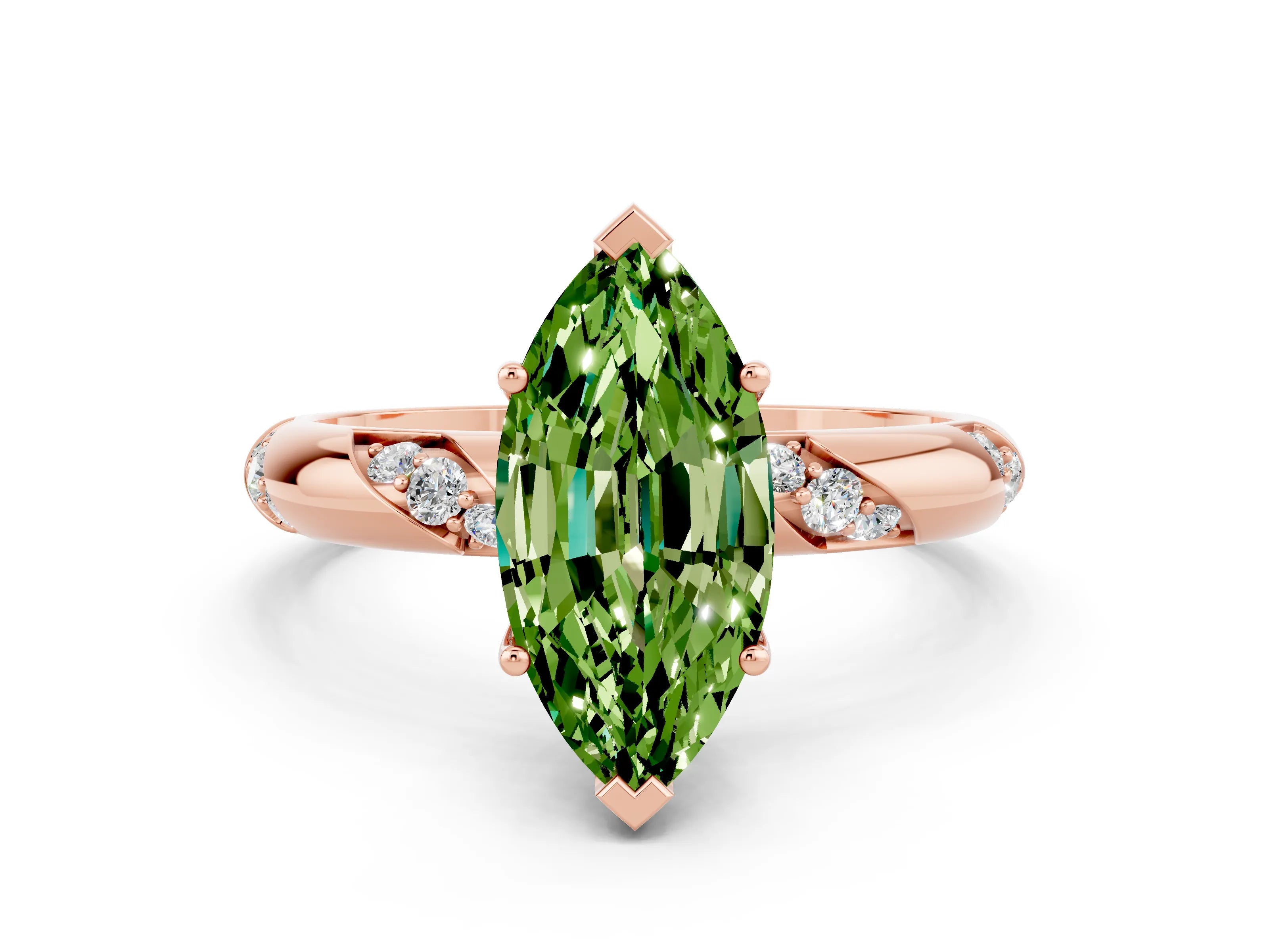 Rose gold Marquise Cut Solitaire Diamond Engagement Ring with Twisted Pave Band and Four-Prong Setting
