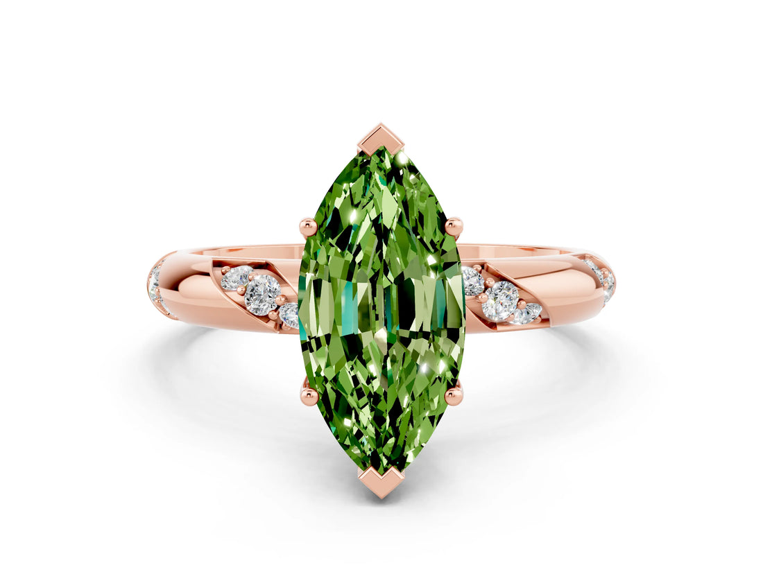 Rose gold Marquise Cut Solitaire Diamond Engagement Ring with Twisted Pave Band and Four-Prong Setting