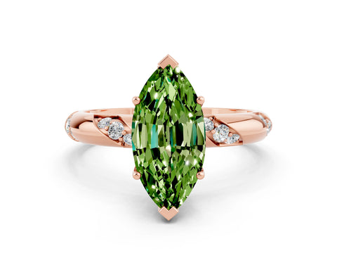 Rose gold Marquise Cut Solitaire Diamond Engagement Ring with Twisted Pave Band and Four-Prong Setting