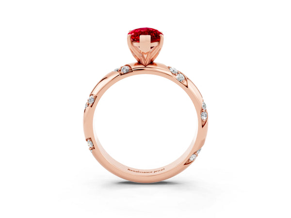 Rose gold Marquise Cut Solitaire Diamond Engagement Ring with Twisted Pave Band and Four-Prong Setting