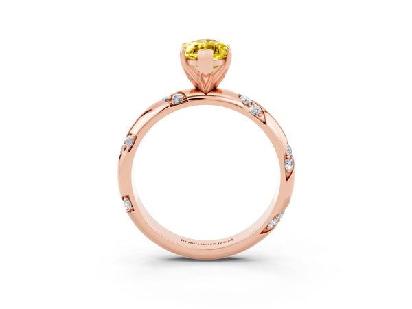 Rose gold Marquise Cut Yellow Sapphire Solitaire Engagement Ring with Twisted Round  Accent Band and Prong Setting