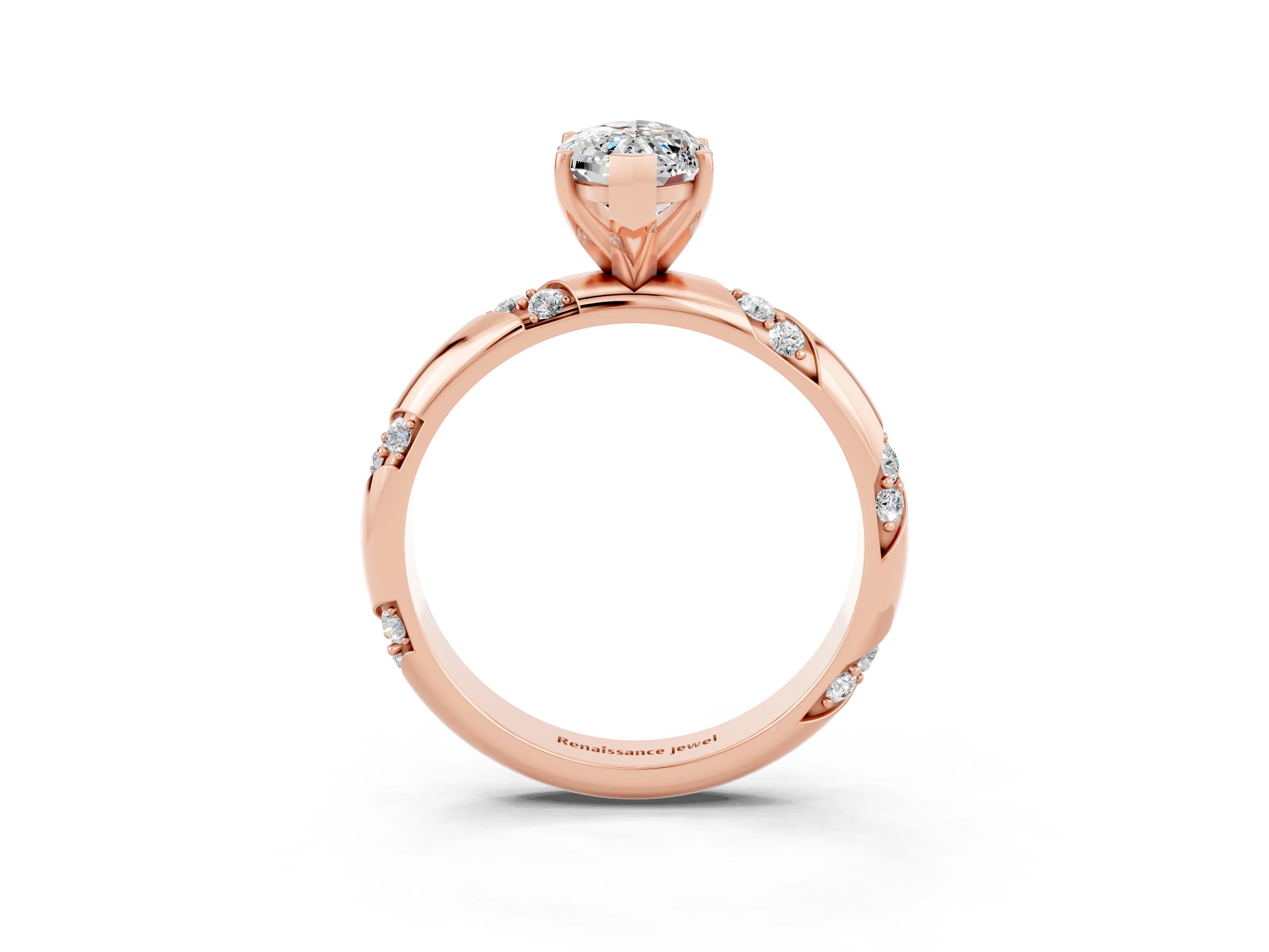Rose gold Marquise Cut Solitaire Diamond Engagement Ring with Twisted Pave Band and Four-Prong Setting_3