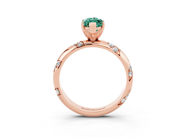 Rose gold Marquise Cut Green Sapphire Solitaire Engagement Ring with Twisted Round  Accent Band and Prong Setting