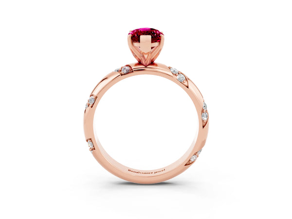 Rose gold Marquise Cut Garnet Solitaire Engagement Ring with Twisted Round  Accent Band and Prong Setting