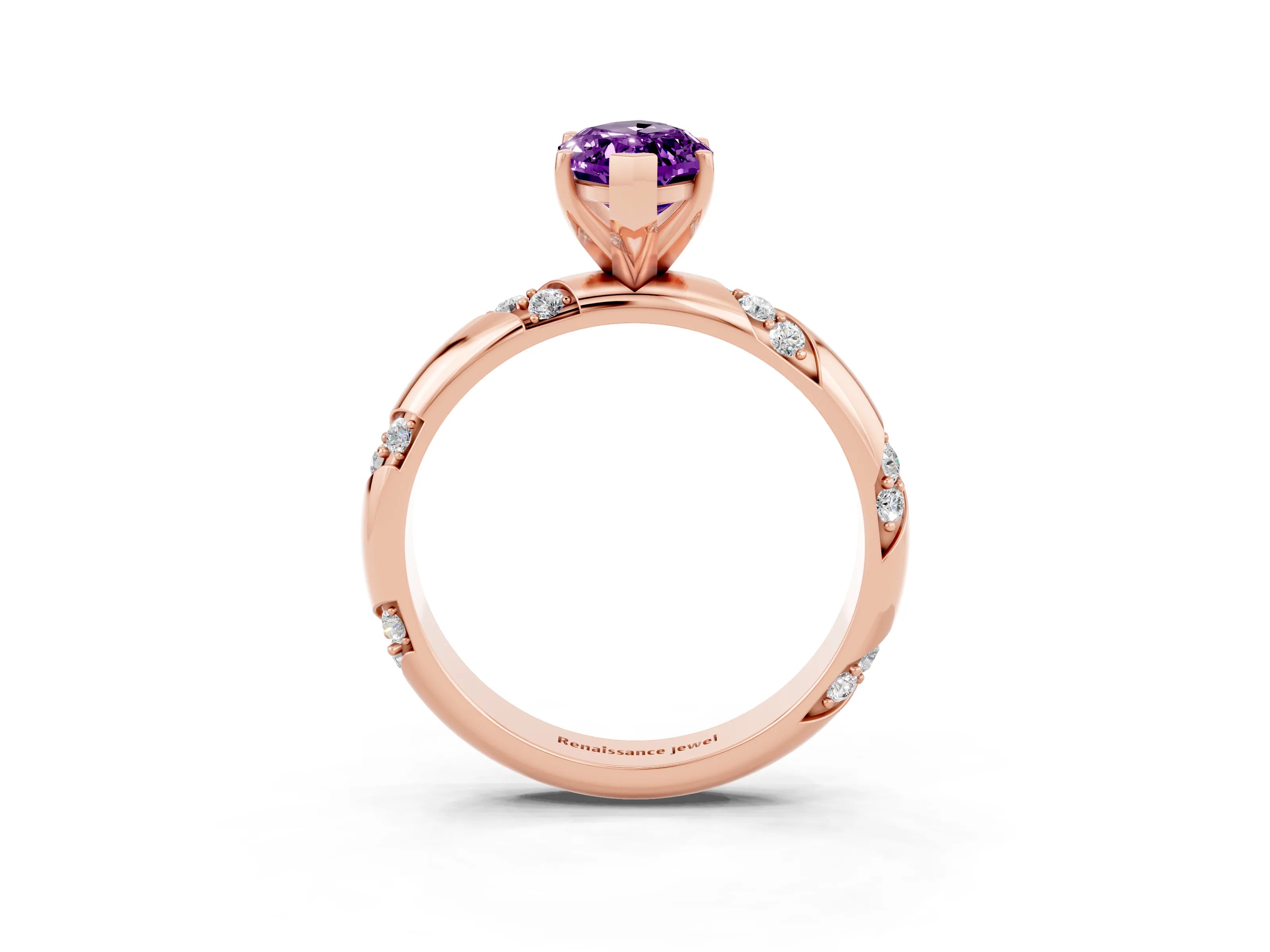 Rose gold Marquise Cut Solitaire Diamond Engagement Ring with Twisted Pave Band and Four-Prong Setting_3