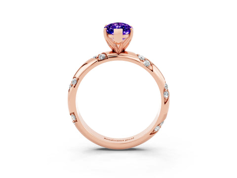 Rose gold Marquise Cut Solitaire Diamond Engagement Ring with Twisted Pave Band and Four-Prong Setting_3