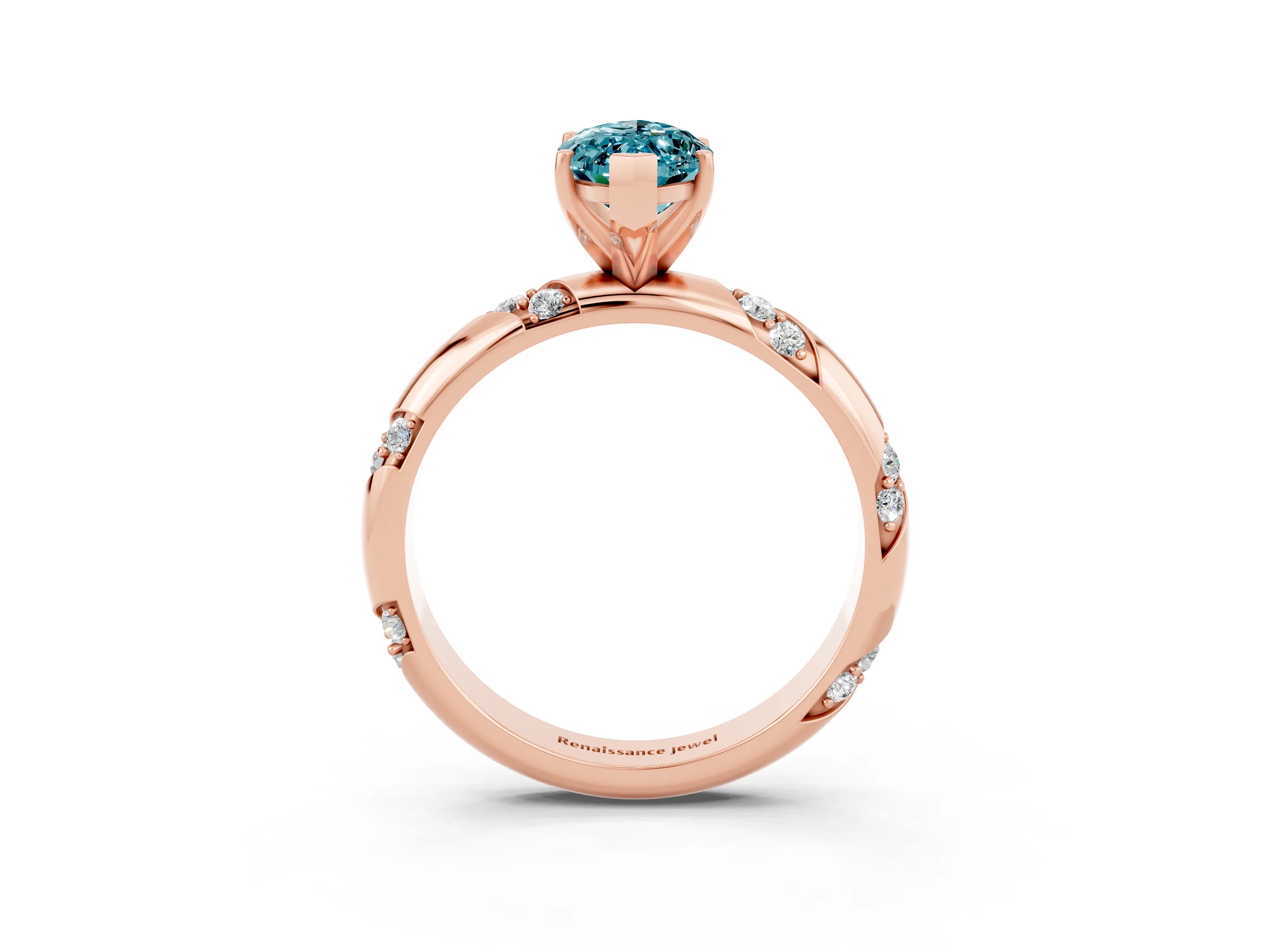 Rose gold Marquise Cut Solitaire Diamond Engagement Ring with Twisted Pave Band and Four-Prong Setting_3