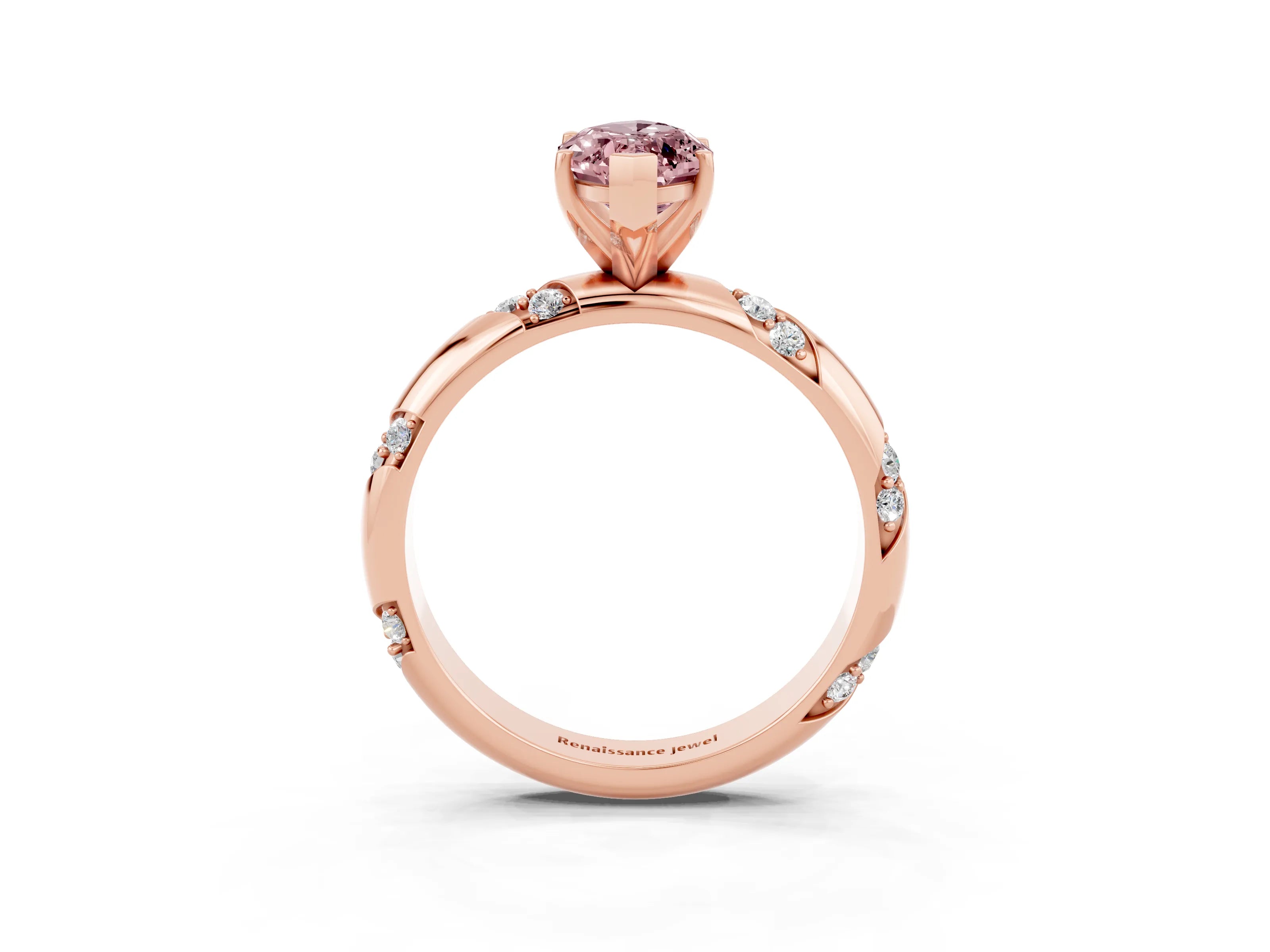 Rose gold Marquise Cut Solitaire Diamond Engagement Ring with Twisted Pave Band and Four-Prong Setting_3
