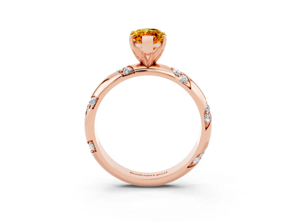 Rose gold Marquise Cut Citrine Solitaire Engagement Ring with Twisted Round  Accent Band and Prong Setting