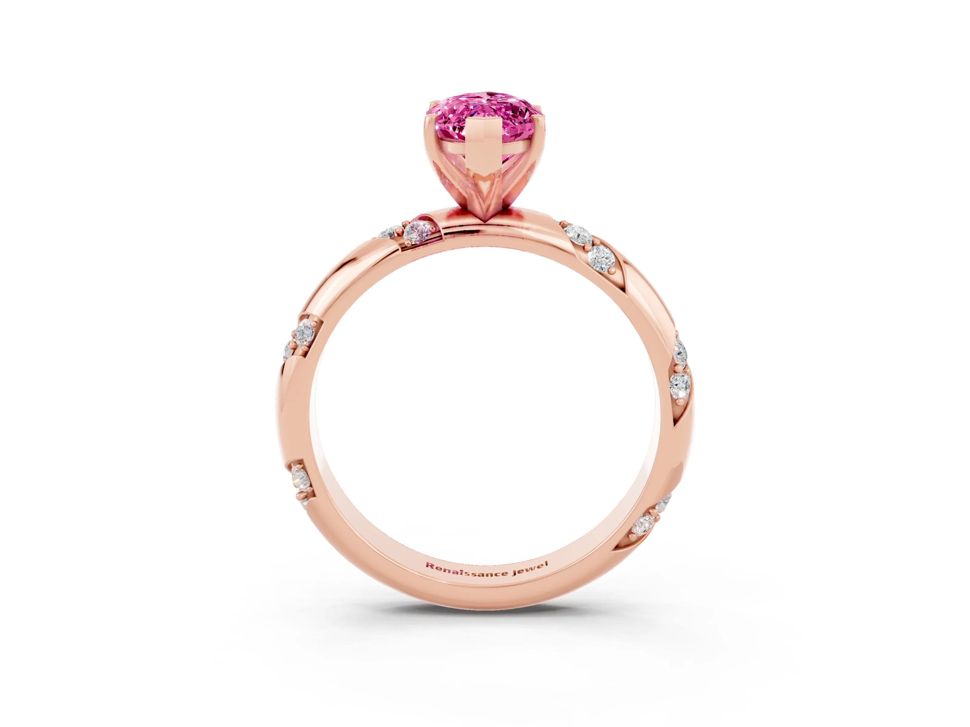 Rose gold Marquise Cut Solitaire Diamond Engagement Ring with Twisted Pave Band and Four-Prong Setting_3