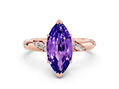 Rose gold Marquise Cut Solitaire Diamond Engagement Ring with Twisted Pave Band and Four-Prong Setting