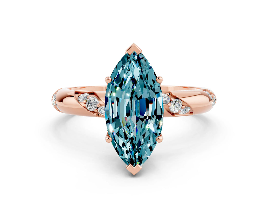 Rose gold Marquise Cut Solitaire Diamond Engagement Ring with Twisted Pave Band and Four-Prong Setting