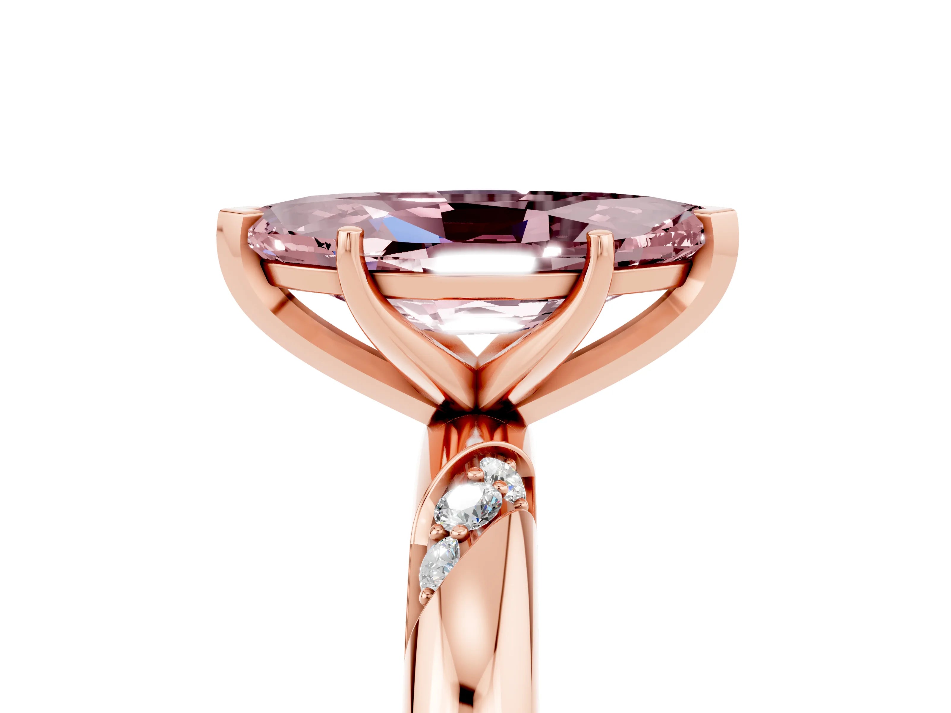 Rose gold Marquise Cut Solitaire Diamond Engagement Ring with Twisted Pave Band and Four-Prong Setting_5