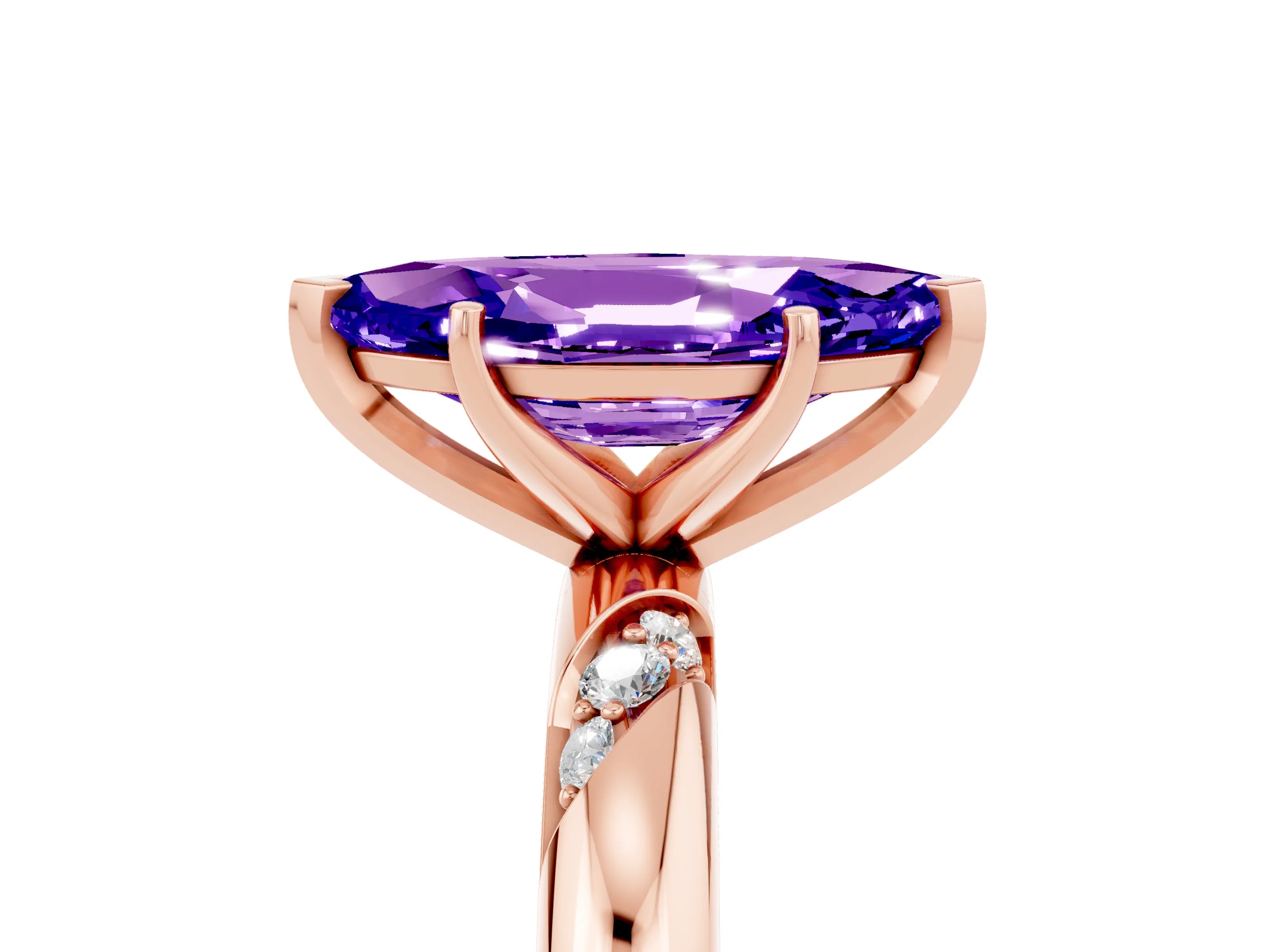 Rose gold Marquise Cut Solitaire Diamond Engagement Ring with Twisted Pave Band and Four-Prong Setting_5