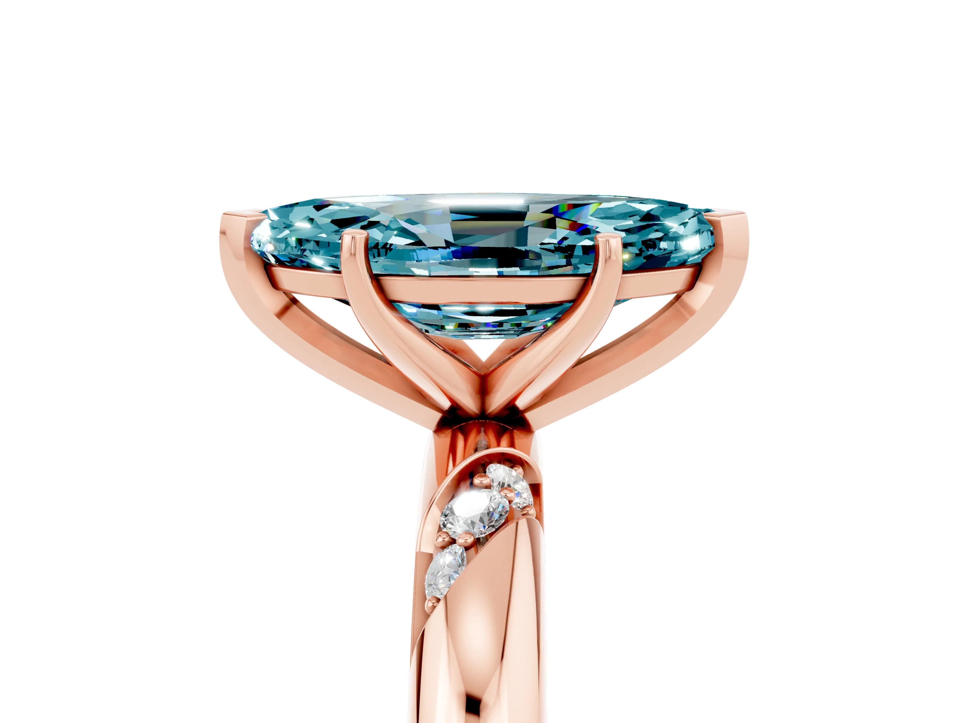 Rose gold Marquise Cut Solitaire Diamond Engagement Ring with Twisted Pave Band and Four-Prong Setting_5