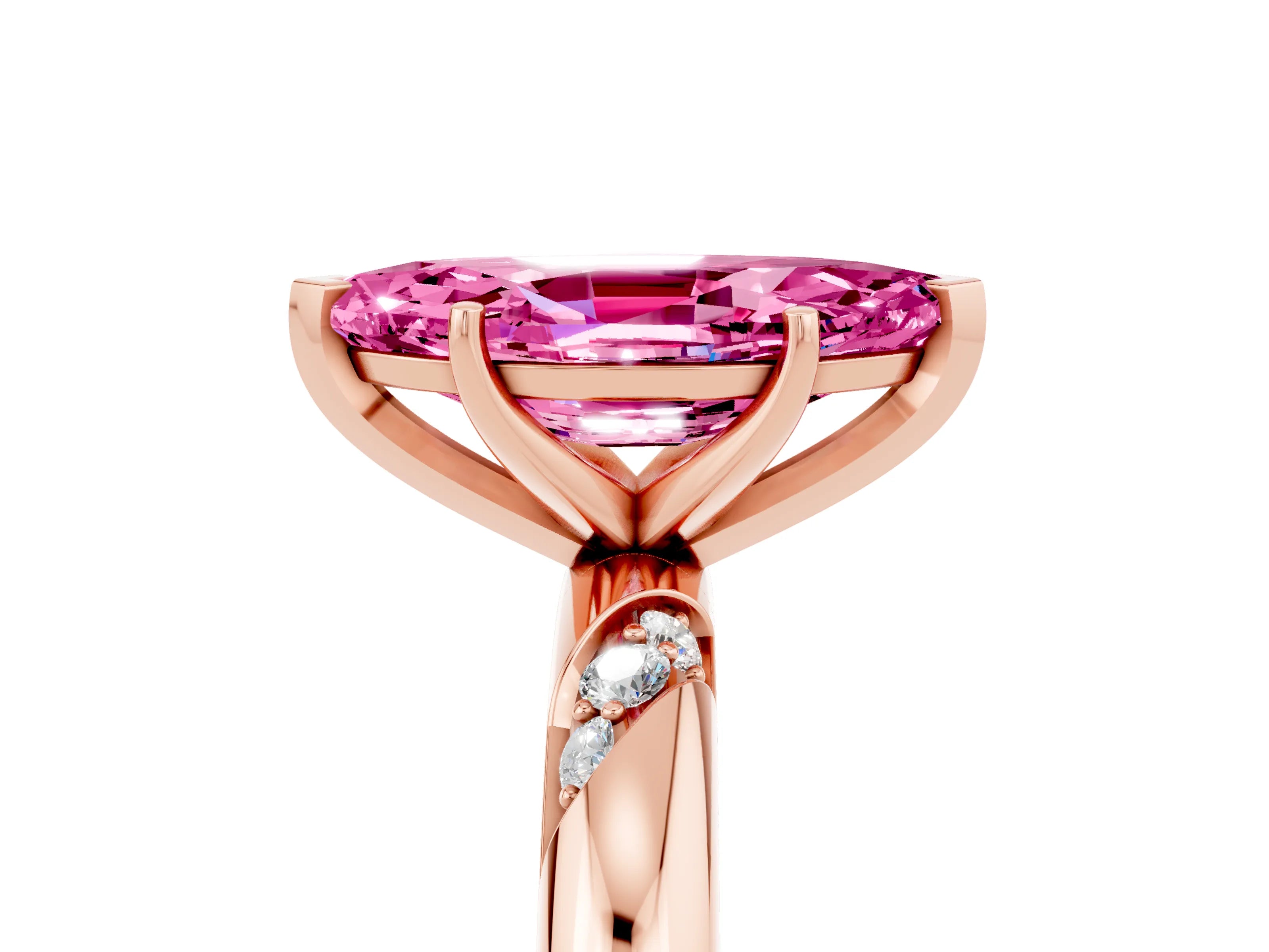 Rose gold Marquise Cut Solitaire Diamond Engagement Ring with Twisted Pave Band and Four-Prong Setting_5