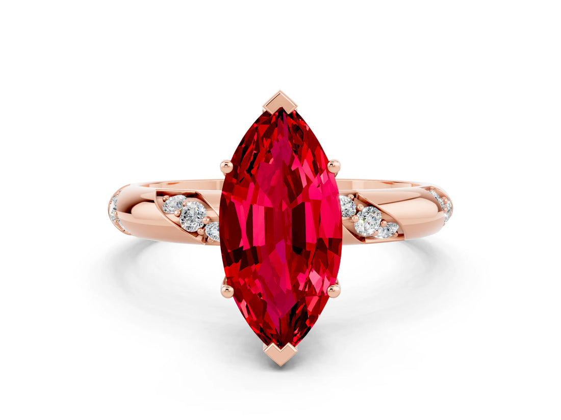 Rose gold Marquise Cut Solitaire Diamond Engagement Ring with Twisted Pave Band and Four-Prong Setting