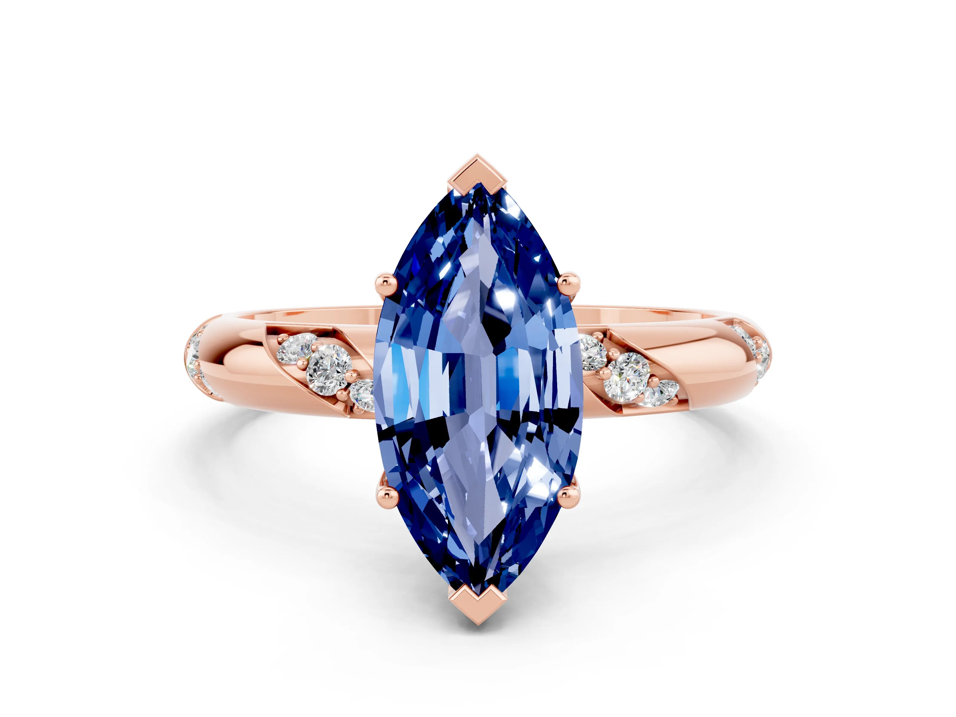 Rose gold Marquise Cut Solitaire Diamond Engagement Ring with Twisted Pave Band and Four-Prong Setting